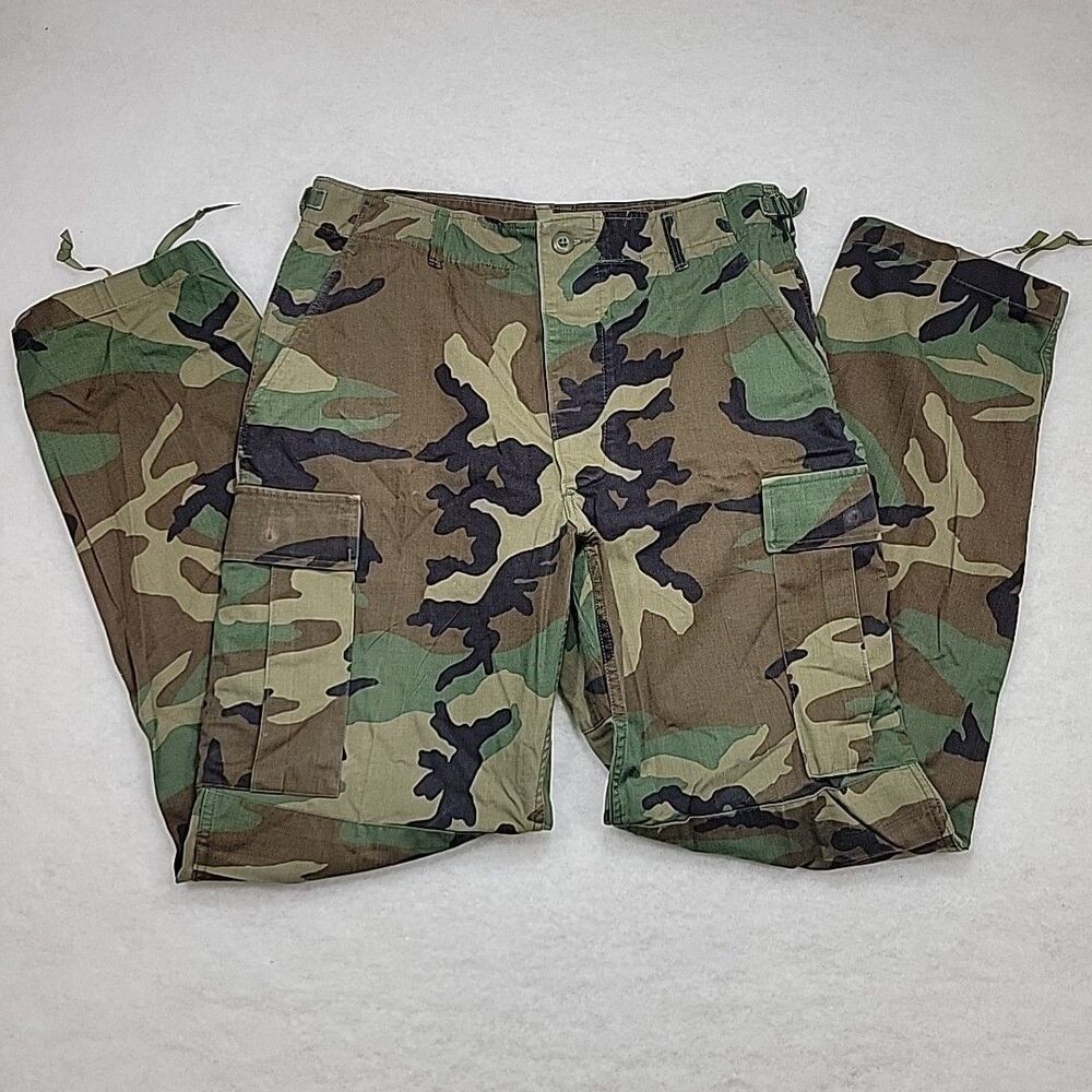 Military Trousers Woodland Camo Cargo Pants Mens Sz M Long Hunting Outdoor